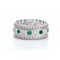 Precision Set Bezel & Channel Set Round Diamond & Emerald Eternity Band Rings