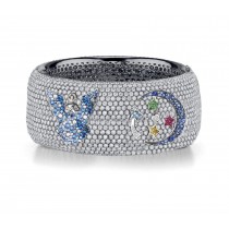 Delicate French pavee Sparkling Brilliant-Cut Round Diamonds & Vivid Multi-Colored Precious Stones Eternity Rings & Bands Featuring Fairy, Moon & Stars