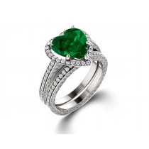 Made To Order Delicate Micro Pave Halo Vivid Green Emerald & Diamond Engagement Rings