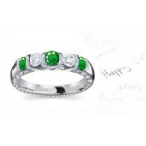 Five Stone Diamond Emerald Anniversary Halo Band