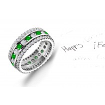 Design & Style: "Striking" Three Rows Emerald & Diamond Eternity Rings