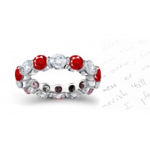 Exceptional Fine Pure Red Ruby & Diamond Bar Set Eternity Ring in Gold