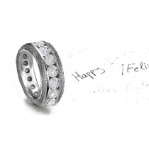 Love & Celebration: Antique Diamond Wedding Band Decorated Sides with Embossed Leaves and Flowers 5 mm Wide