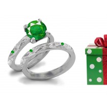 Great Variety of Sizes and Forms:Enchanting Burnish Set Emerald & Diamond Ring in 14k White Gold & Platinum