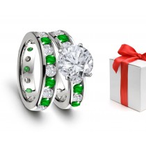 May Zodiacal Signs: Own Rare & Unique Channel Set Birthstone Emerald Ring With Diamonds in Favorite Materials 14k White Gold