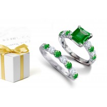 True Princess: Discover This Classic Diamond & Princess Cut Emerald Ring & Round Emerald & get it with This Gold Diamond Half Gemstone Eternity Band