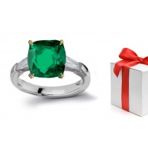 Foretell Future: 14k "Vibrant" 3 Stone Cushion Cut Emerald & Baguette Diamond Ring Gold