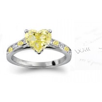 Shimmering Center Heart Yellow Diamond & Channel Set Contrasted Canary & White Diamonds Gold Engagement Ring