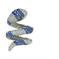 Micropave Diamond Sapphire Single Wrap Gold Snake Ring