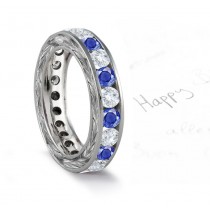 Feel Good Round Sapphire & White Diamond Wedding White Gold Band