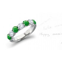 Emerald Jewelry Half Eternity Band: The luck of the Irish will be with you in this emerald and diamond rounds 4-prong-set men's ring 14K White Gold