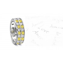 Round Diamond & Round Yellow Sapphire Double Row Eternity Rings