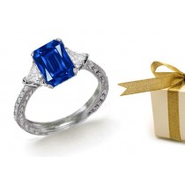 Soul-Enriched Multi-Sensory Trillon Diamond Emerald Cut Sapphire 3 Stone Ring