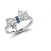Georgian Micropave Diamond Ribbon & Sapphire Bow Gold Ring with 1.75 cts genuine