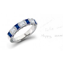 Five Stone Square Diamond & Sapphire Engagement Ring