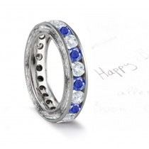 Strong Sapphire & Sparkling Diamond Wedding Platinum Band Size 8