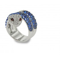 Micropave Diamond Sapphire Double Wrap Gold Snake Ring with 2.25 cts genuine brilliant-cut