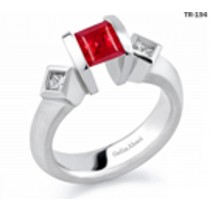 Princess Cut Ruby Diamond Gemstone Diamond Tension Set Engagement Rings