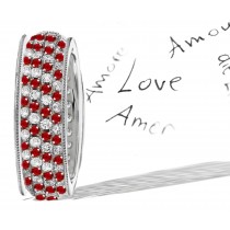 View Micropavee Ruby & Diamond Band 6 mm Wide Milgrain Edge Platinum