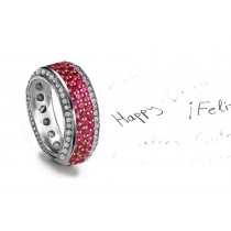 Trio Micropavee Ruby Eternity Ring in Platinum with Diamond Halo Sides