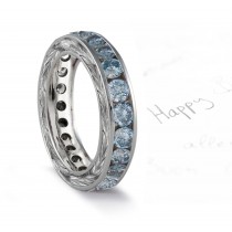 Blue Diamond Engraved Wedding Bands