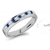 Mens Princess Cut Square Sapphire & Diamond Gol