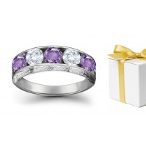Purple Sapphire & White Diamond Five Stone Rings