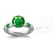 Rare Richer Goods: Bela U-Prong Emeralds & Diamonds Anniversary Engagement Ring in 14k White Gold & Platinum