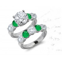 True Emerald & Genuine Diamonds: This 5 Stone nniversary Ring with Emeralds and Diamonds 