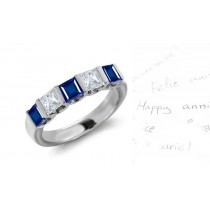 5 Stone Princess Cut Diamond & Sapphire Engagement Ring