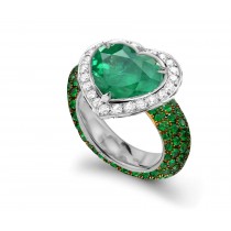 Handcrafted Heart Emerald & Micro Pave Diamond Halo Ring