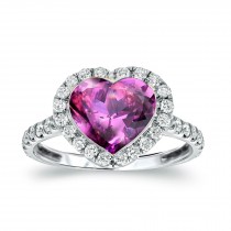 Made to Order Just For You Delicate Micro Pave Halo Diamonds & Heart Purple Sapphire Ring