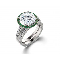 Made To Order Delicate Micro Pave Halo Vivid Green Emerald & Diamond Engagement Rings