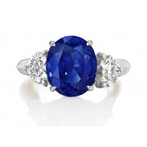 Premium Quality Unique Heart Shaped Diamonds & Blue Sapphire Oval Three Stone Rings