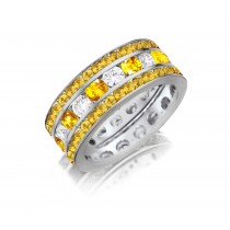 Made To Order Just For You Round Yellow Sapphire & Diamond Prong Set Eternity Anniversary Band Rings