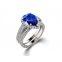 Delicate Micro Pave Halo Vivid Blue Sapphires & Brilliant-Cut Round Diamonds Designer Engagement Rings