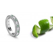 Green Diamond Eternity Wedding Band with Fine Milgrain Details & Halo of Diamond Decorated Sides