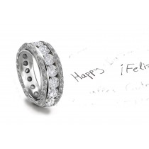 6 mm Wide Band with Circle of Round Diamonds & Sides Embossed Etched with Floral Scrolls & Motifs