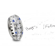 5 mm Wide Burnish Set Heart Diamond & Blue Sapphire Gold Ring
