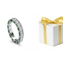 Milgrain Edge Diamond & Emerald Eternity Band