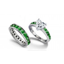 Heart Diamond & Emerald Engagement Ring & Emerald Wedding Band