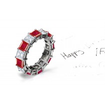 Dazzler: Square Ruby & Princess Cut Diamond Eternity Ring in Platinum