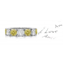 Yellow Diamond Designer Stackable Eternity Bands in 14k White, Yellow Gold