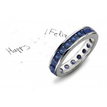 Vibrant, Lucious Square Blue Sapphire Eternity Band in Platinum