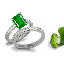 Beautiful Natural Emerald Cut Emerald & Baguette Diamond Channel Set Ring & A Band
