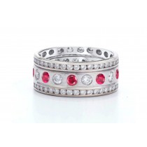 Precision Set Bezel & Channel Set Round Diamond & Ruby Eternity Band Rings