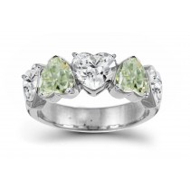 Designer Five Stone Green Diamond Heart Ring