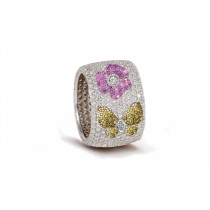 High Quality French pavee Multi-Colored Sapphire & Brilliant-Cut Round Diamond Butterfly & Flower Eternity Rings & Bands