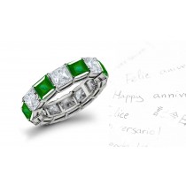 True Love Expressions: Princess Cut Emerald Diamond Wedding Band in 14k White Gold