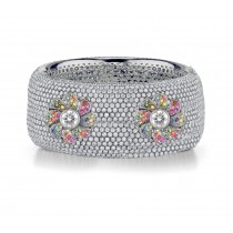 Delicate French pavee Sparkling Brilliant-Cut Round Diamonds & Vivid Multi-Colored Precious Stones Eternity Rings & Bands Featuring Vintage Flower Blooom Designs